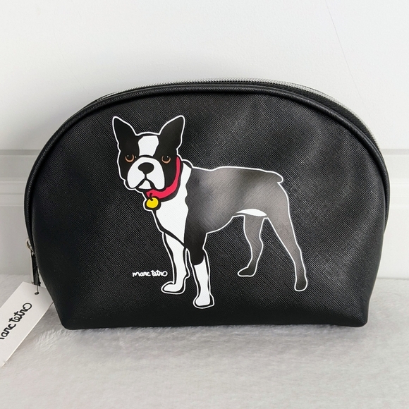 marc tetro Boston Terrier Large Cosmetic Case Pouch Bag PVC Saffiano Black NWT - Picture 2 of 12